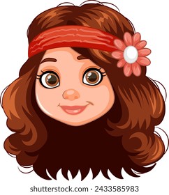 Vector illustration of a smiling girl with a headband.