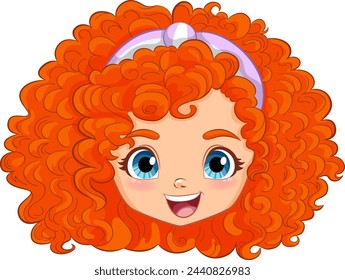 Vector illustration of a smiling girl with red curls