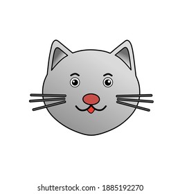 vector illustration of a smiling gray cat head sticking out its tongue.