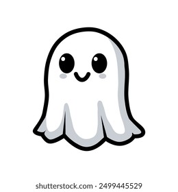 Vektorgrafik eines lächelnden Halloween-Geistes im Cartoon-Stil einzeln auf weißem Hintergrund