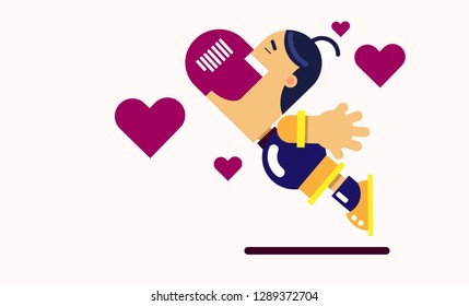  Vector illustration Smiling and happy boy jumping from Love and shouting Hooray isolated on white background. Valentine's Day.