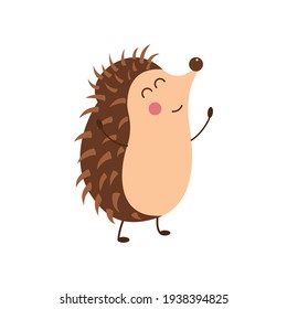 Vector illustration of smiling hedgehog. Isolated on white. Cute cartoon character.