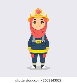 Vector Illustration of a Smiling Hijabi Woman Firefighter in Uniform