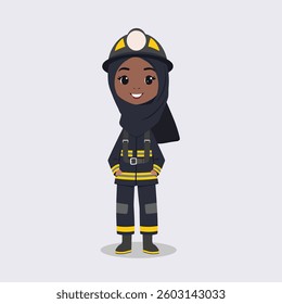 Vector Illustration of a Smiling Hijabi Woman Firefighter in Uniform