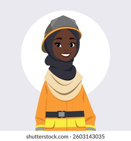 Vector Illustration of a Smiling Hijabi Woman Firefighter in Uniform