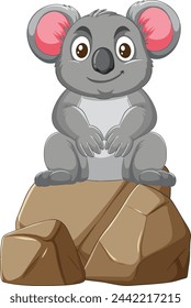 Vector illustration of a smiling koala on stones