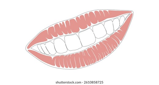 Vector Illustration of Smiling Lips with Teeth – Minimal Line Art