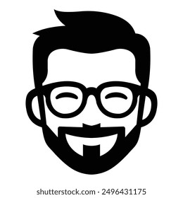 Vector illustration of smiling man. The black and white silhouette adds a classic, noir-style touch. Ideal for branding, logos, and posters with themes of mystery or sophistication.