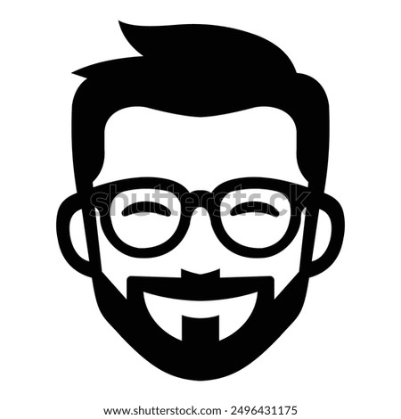 Vector illustration of smiling man. The black and white silhouette adds a classic, noir-style touch. Ideal for branding, logos, and posters with themes of mystery or sophistication.