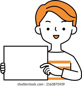 Vector illustration of a smiling man holding a board