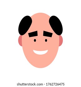 Vector illustration of a smiling man. Portrait of handsome cheerful face. Avatar, profile, ID picture of adult person. Human bold head illustration