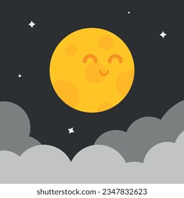 Vector illustration of smiling moon in a starry night. Children's night sky landscape.