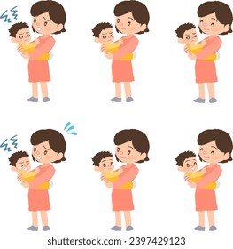 Vector illustration of a smiling mother and a baby in her arms.