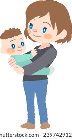 Vector illustration of a smiling mother and a baby in her arms.