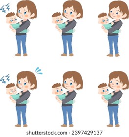 Vector illustration of a smiling mother and a baby in her arms.