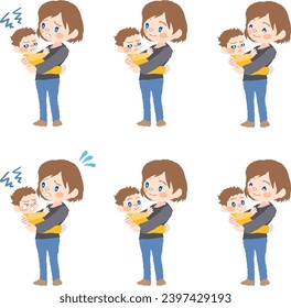 Vector illustration of a smiling mother and a baby in her arms.