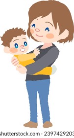 Vector illustration of a smiling mother and a baby in her arms.