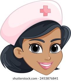 Vector illustration of a smiling nurse in pink.