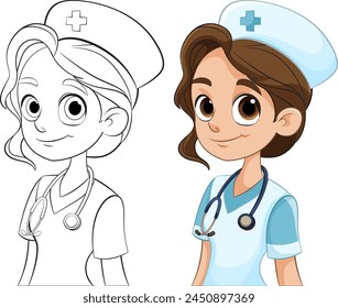 Vector illustration of a smiling nurse with stethoscope