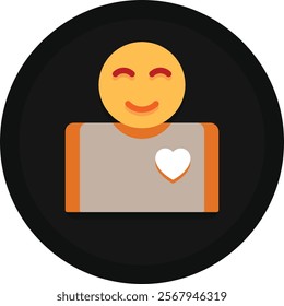 Vector illustration of a smiling person with a heart symbol, representing happiness, caring, and empathy. Ideal for themes of love, kindness, and emotional well-being