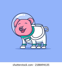 vector illustration of a smiling pig wearing a spacesuit