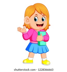 vector illustration of a smiling pretty girl holding books