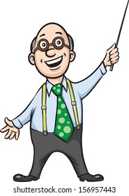 Vector illustration of smiling professor with pointer. Easy-edit layered vector EPS10 file scalable to any size without quality loss. High resolution raster JPG file is included.