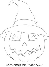 Vector illustration with smiling pumpkins. Coloring page with Halloween characters.