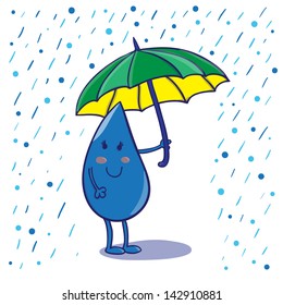 Vector illustration of smiling raindrop with umbrella