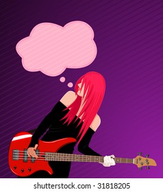 Vector illustration of smiling rock girl with speech bubble