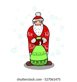 Vector illustration of smiling Santa Claus with a bag and the background of the stars for your design