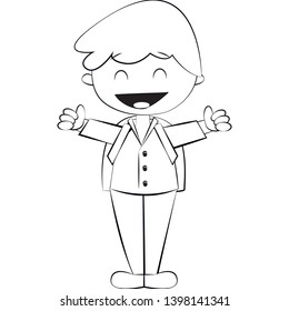 Vector illustration. Smiling schoolboy in cartoon stile. Isolated on white