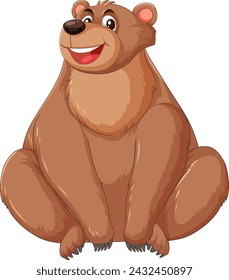 Vector illustration of a smiling, seated brown bear