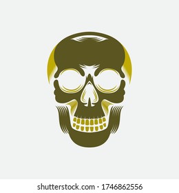 Vector illustration of a smiling skull graphic, isolated on a white background, graphic design