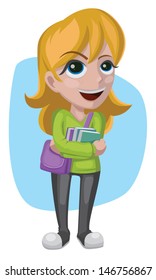 Vector illustration of a smiling student holding some books.