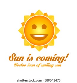 Vector illustration of a smiling sun. Icon character sun. Illustration of good summer weather and clear weather.