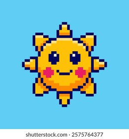 Vector Illustration of Smiling Sun with Pixel Art Design, perfect for game assets themed designs