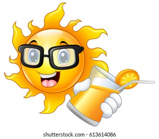Vector illustration of Smiling sun showing orange juice