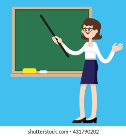 Cartoon Female Teacher Standing Next Blackboard Stock Vector (Royalty ...