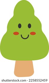 Vector illustration of smiling tree. Tree and happy nature.