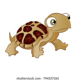 Vector illustration of a smiling turtle brown