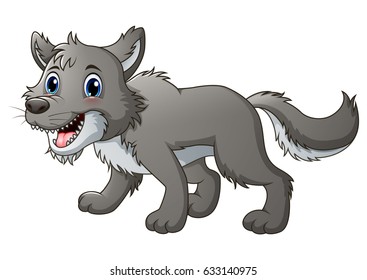 Vector illustration of Smiling wolf cartoon 