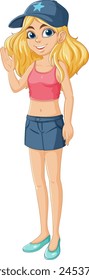 Vector illustration of a smiling woman greeting