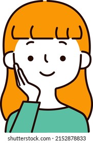 Vector illustration of smiling woman with hand on cheek