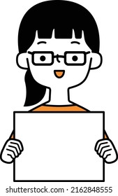 Vector illustration of a smiling woman holding a board