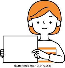 Vector illustration of a smiling woman holding a board