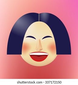 Vector illustration of a smiling woman. Japanese girl.