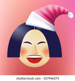 Vector illustration of a smiling woman. Japanese girl.