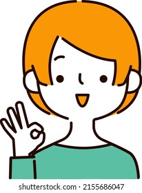 Vector illustration of a smiling woman making the OK hand sign