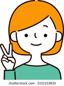 Vector illustration of a smiling woman in a peace pose
